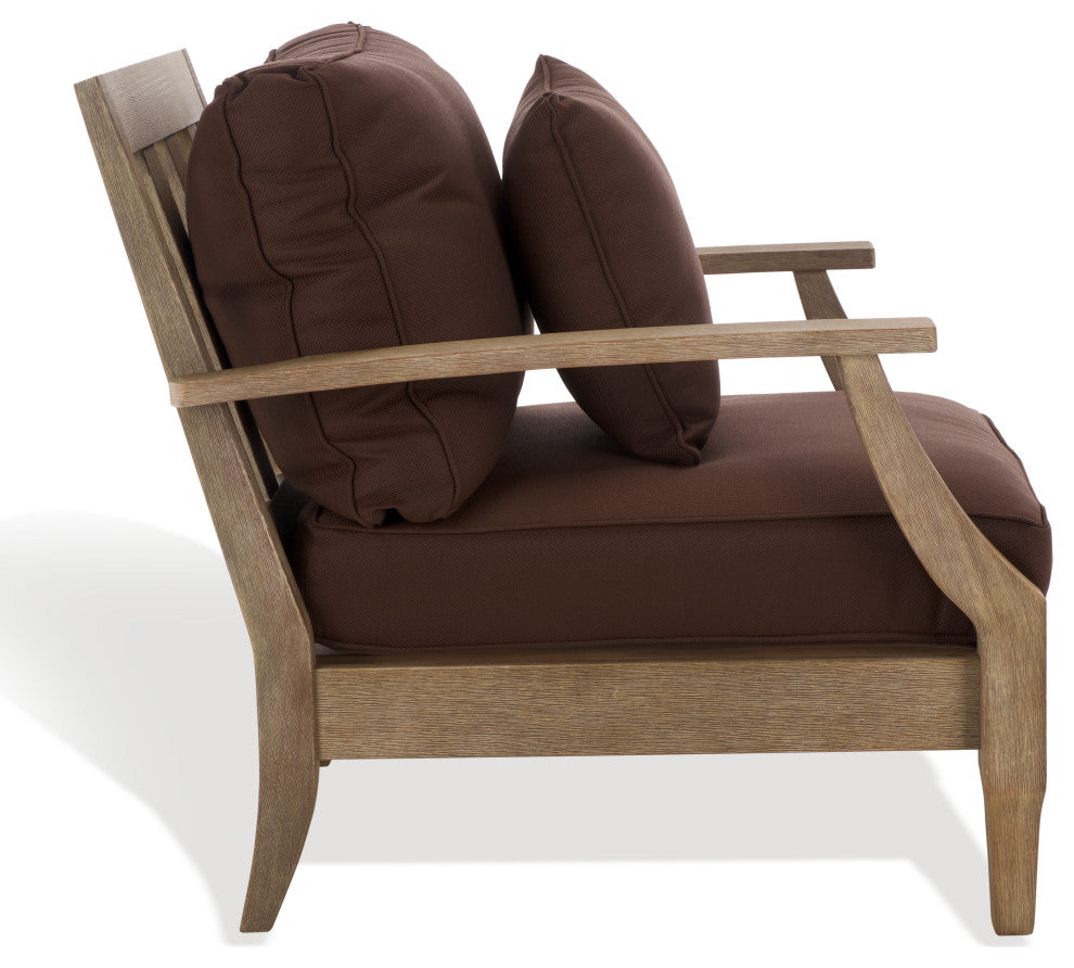 Safavieh Couture Martinique Wood Patio Armchair, Natural/Dark Brown