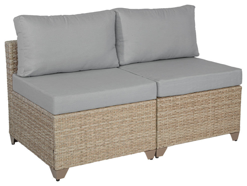 Maui 5-Piece Outdoor Modular Conversation Set, Natural Aged Wicker, Stone