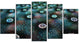 Blue Flowers on Alien Planet, Large Floral Canvas Art Print, 60"x32", 5 Panels