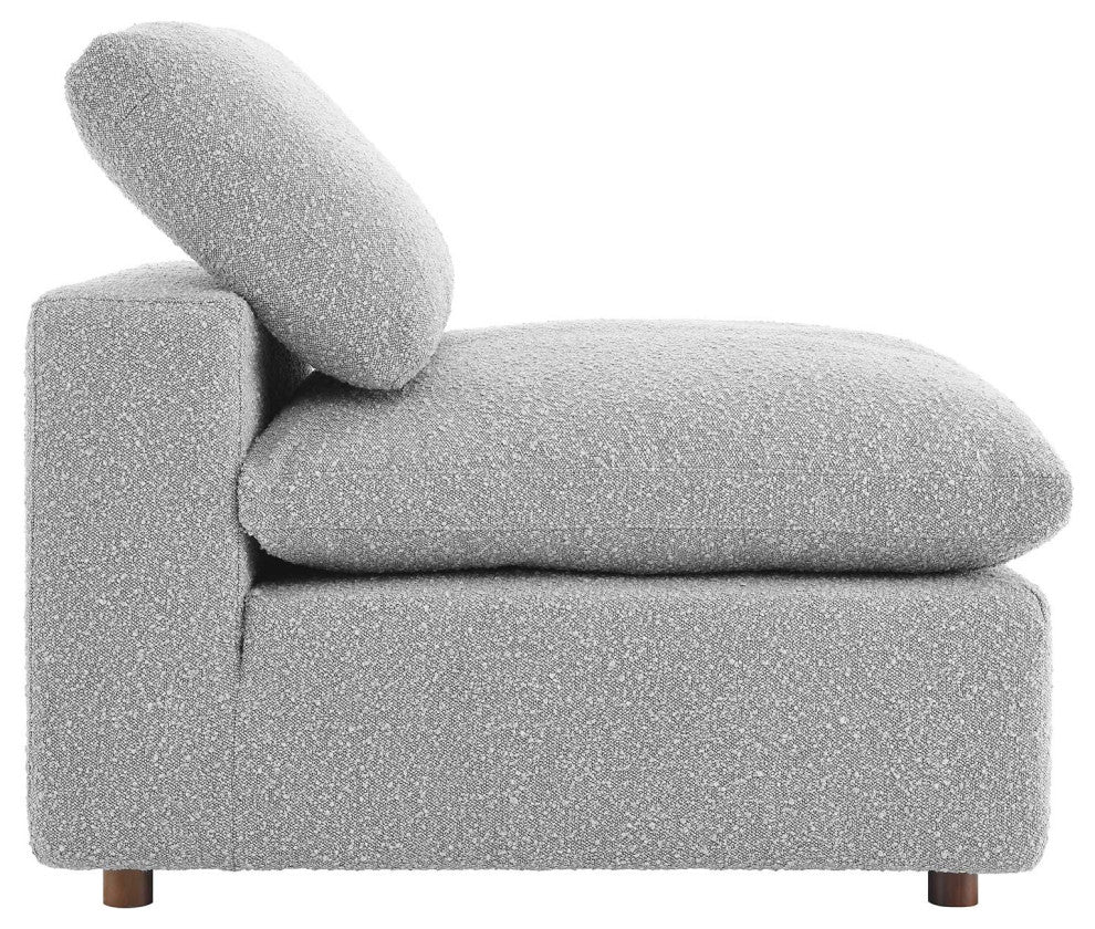 Commix Down Filled Overstuffed Boucle Fabric Armless Chair, Light Gray