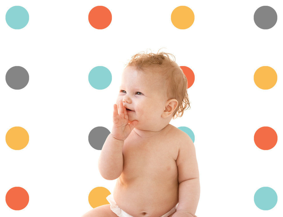 Polka Dot Fabric Wall Decals, Set of 48, 4" Polka Dots, Rainbow Neutral
