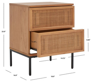 Safavieh Zadie 2 Drawer Rattan Nightstand, Natural/Black