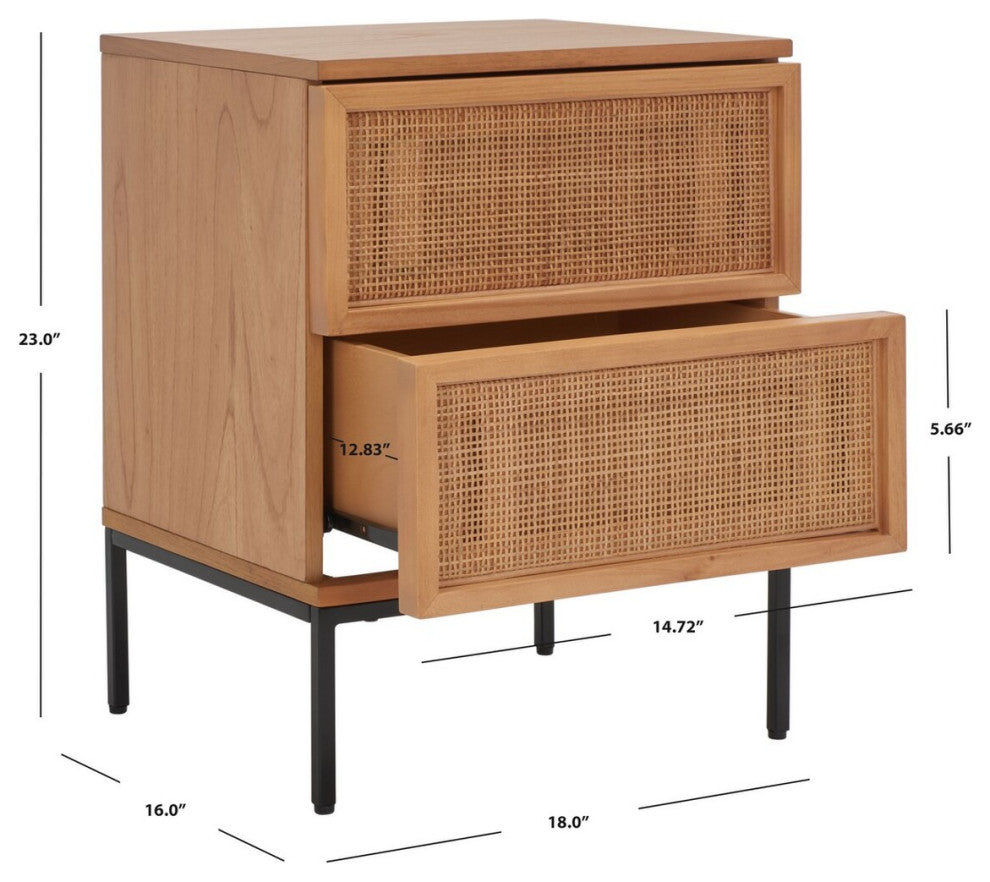 Safavieh Zadie 2 Drawer Rattan Nightstand, Natural/Black