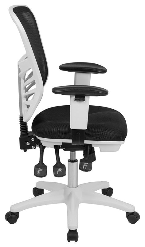 Mid-Back Mesh Swivel Task Chair with Triple Paddle Control, Black Mesh/White Fra
