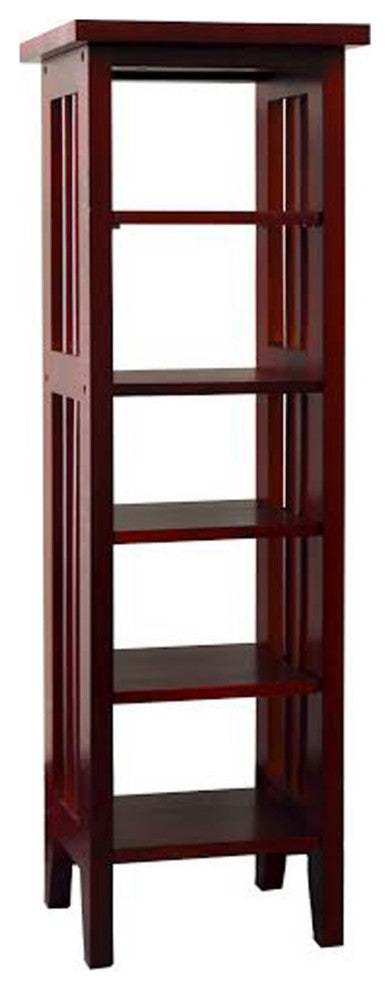 Dark Cherry Mission Style Five Shelf Tower Bookcase