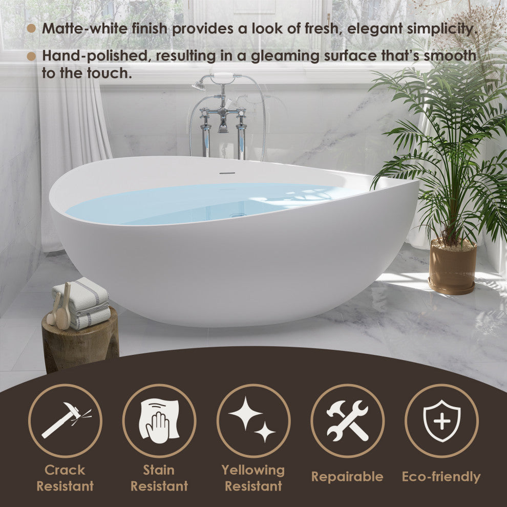 Vespa Flatbottom Freestanding Solid Surface Soaking Bathtub