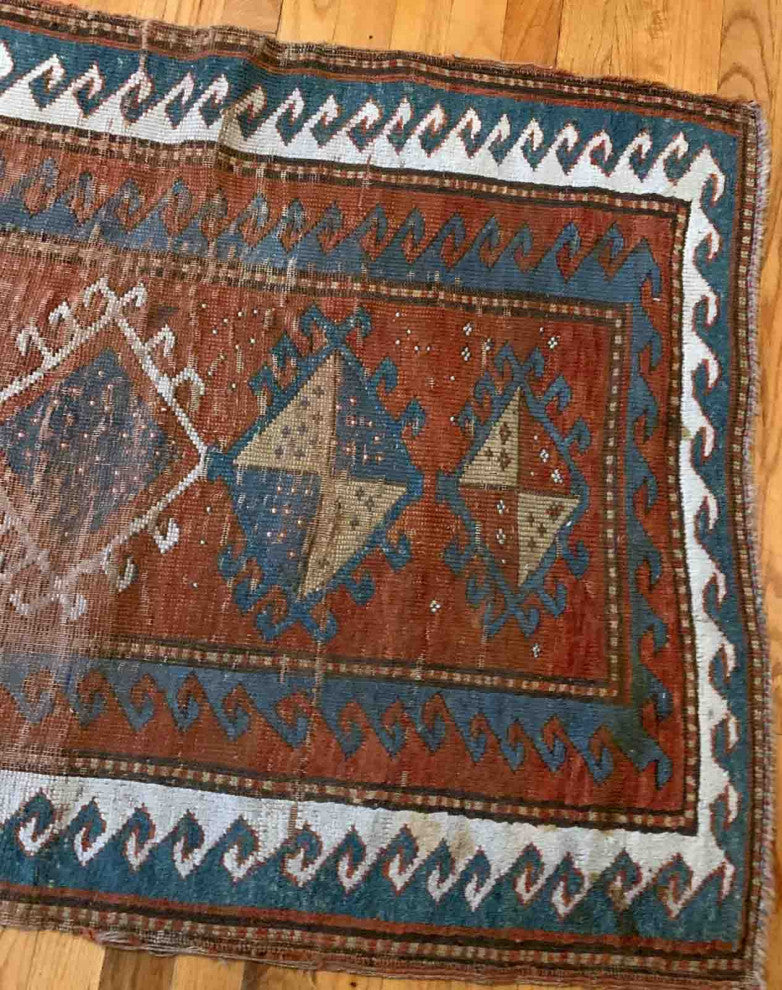 Handmade Antique Collectible Caucasian Kazak Rug, 2.7'x4.2', 82cmx128cm 1880