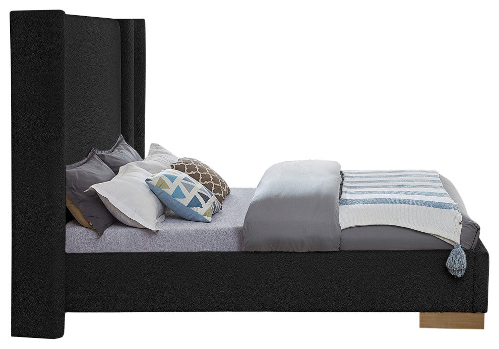 Halton Boucle Fabric Bed, Black, Queen