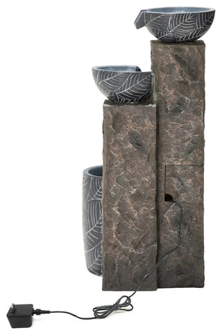 Natural Leaf Textured 4-Tier Resin Fountain