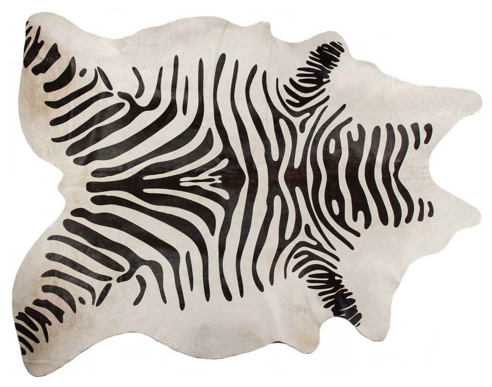 6' X 7' Zebra Stripe Black And White Natural Cowhide Area Rug