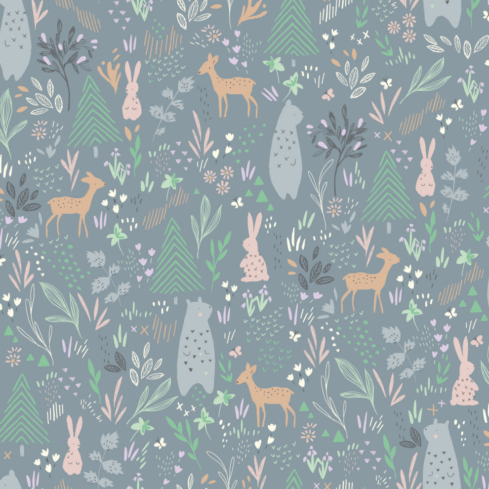 Gray & Green Spring Forest Pals Peel & Stick Wallpaper