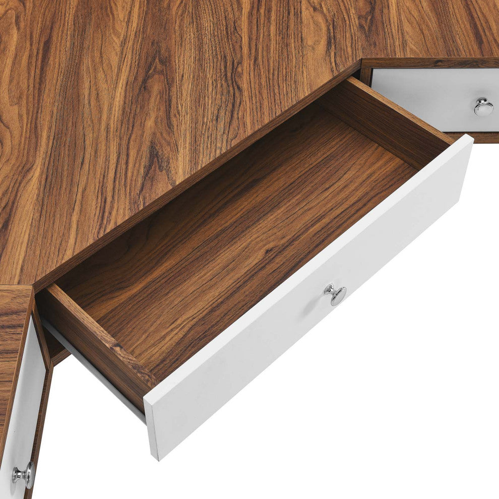 Transmit 47" Wall Mount Corner Walnut Office Desk, Walnut White