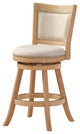 Benzara BM274283 Swivel Counter Stool, Curved Panel Back, Brass Nailhead, Ivory