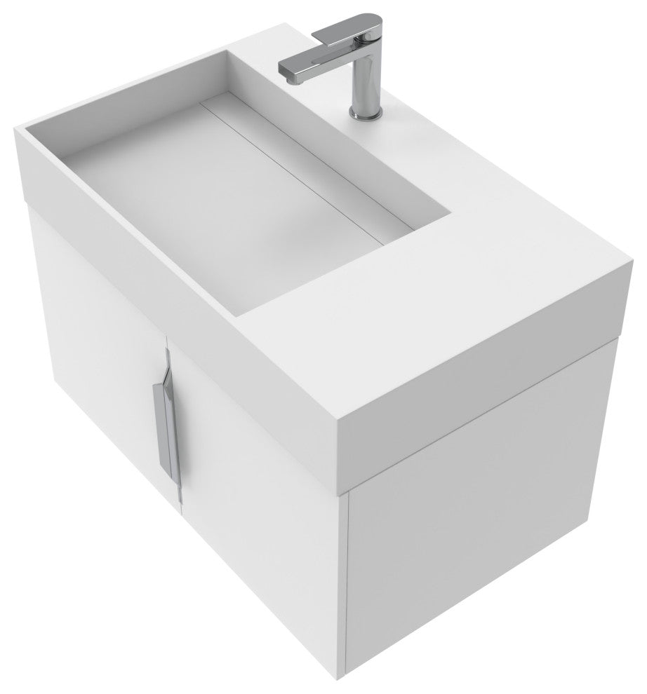 CastelloUSA Amazon 30" Left Wall Mounted Bathroom Vanity Set, White, White Top, Brushed Nickel