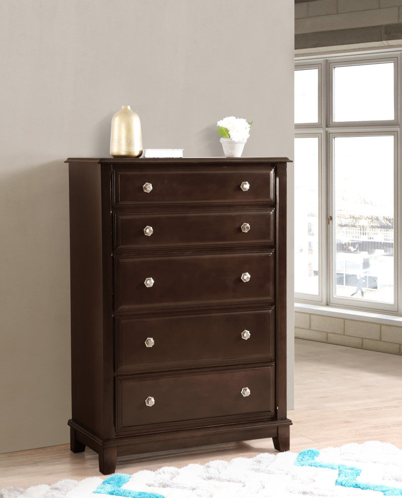 Clark 5-drawer Wood Chest Dresser, Cappuccino