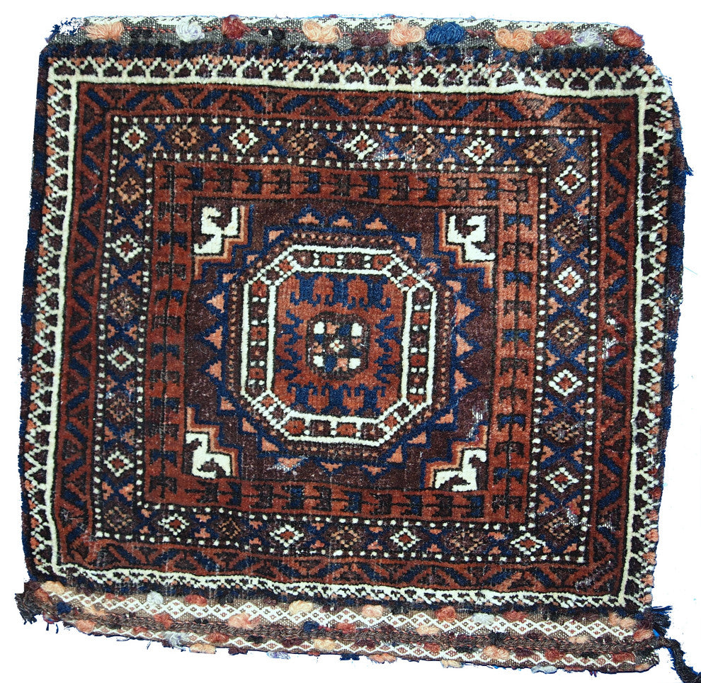Handmade antique Afghan Baluch bag 1.4' x 1.5' ( 44cm x 45cm ) 1900s