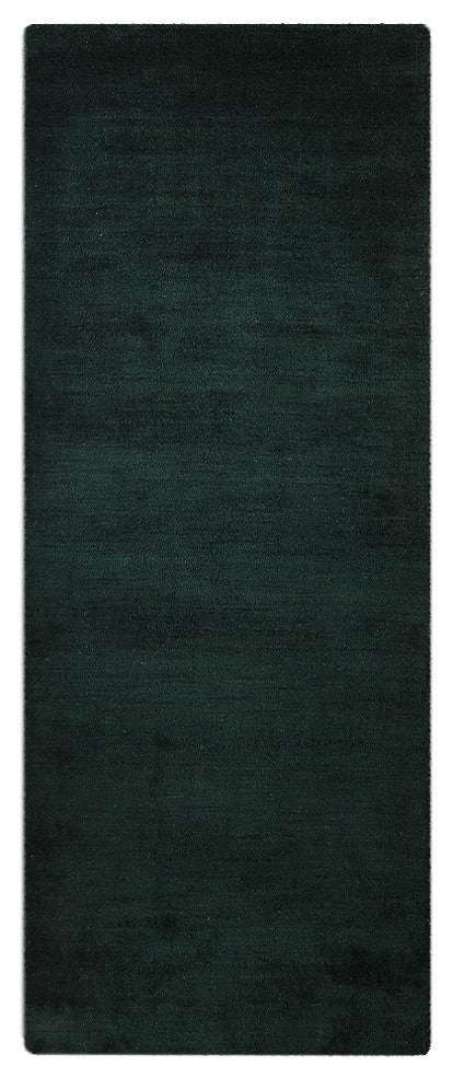 HAND KNOTTED LOOM SILK ECO-FRIENDLY AREA RUGS-Dark Green Color,Solid Design, [Runner] 2'8''x10'