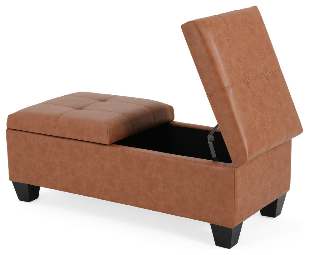 Murray Double Opening Leather Storage Ottoman, Light Brown