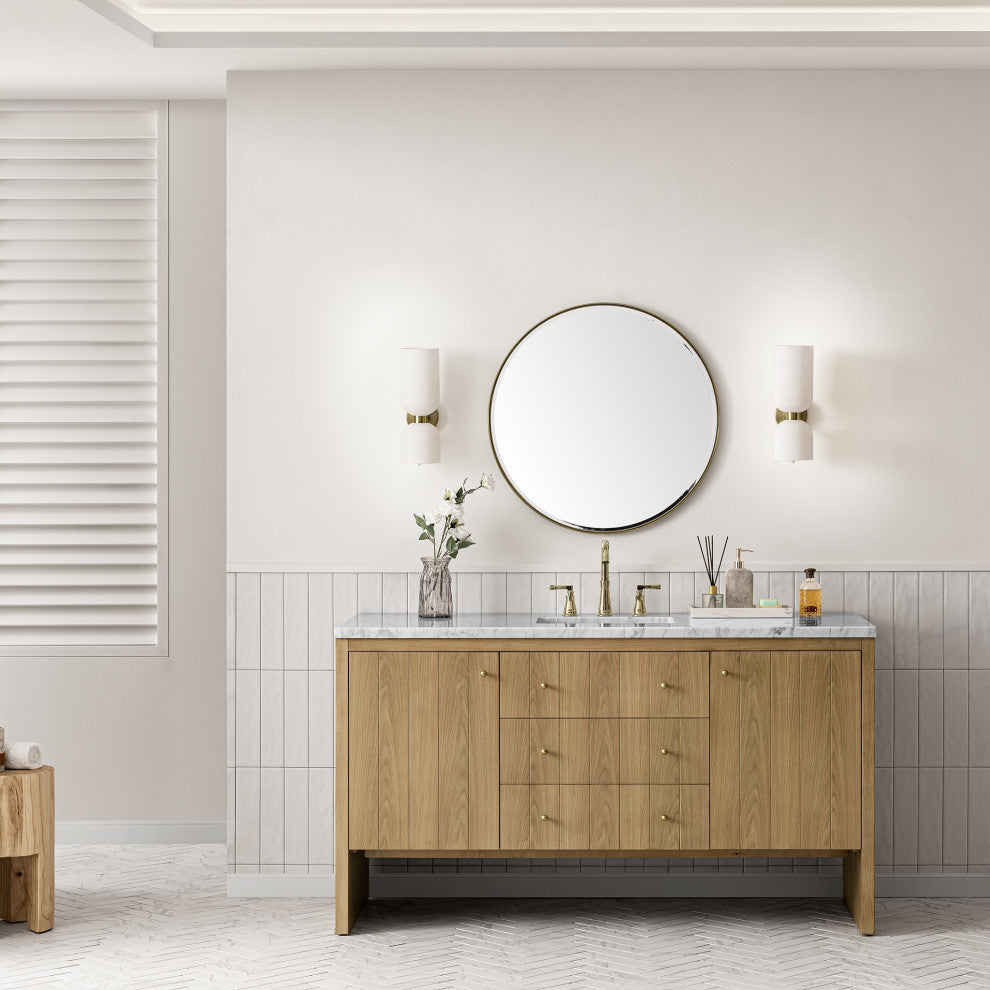 Hudson 60" Single Vanity, Light Natural Oak,  Carrara Marble Top