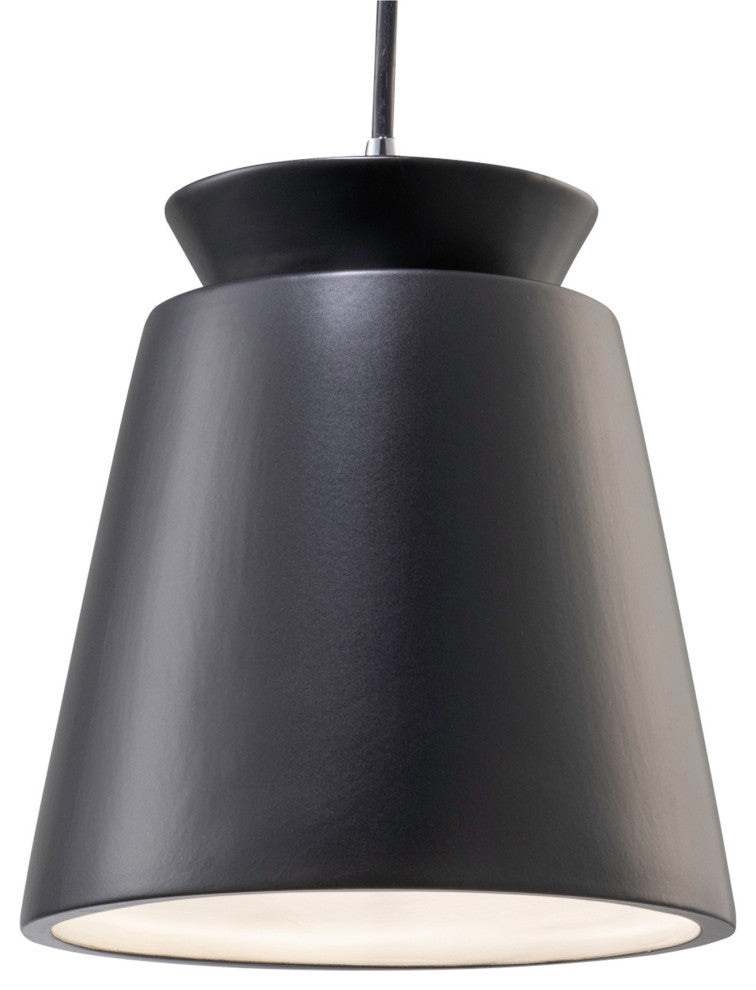 Radiance Trapezoid Pendant, Polished Chrome, Matte Black Shade Black Cord LED