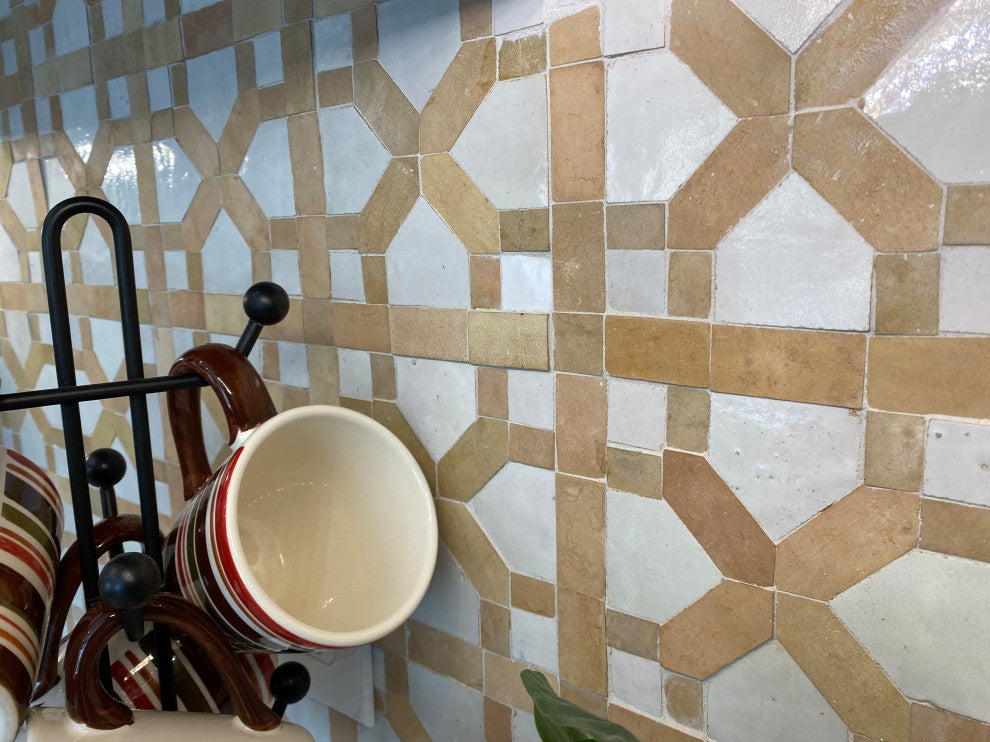 Contemporary Zellige Panels, 12"x12"x1/2", Unglazed With Off-White