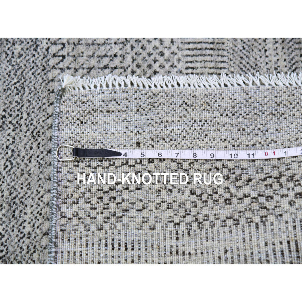 Light Gray Undyed 100% Wool Grass Design Hand Knotted XL Runner Rug 2'5"x24'3"