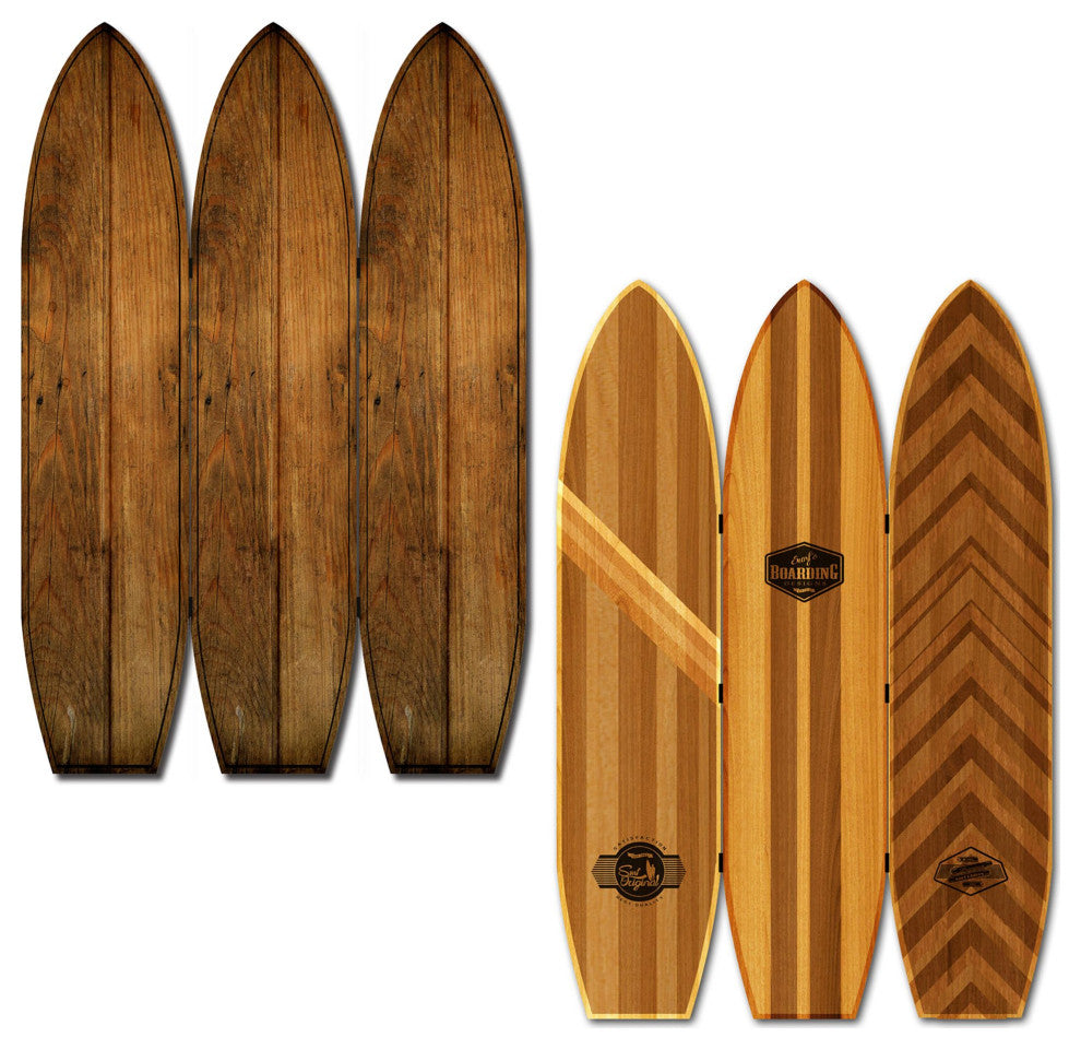 HomeRoots 47" x 1" x 71" Brown Wood Coastal Surfboard Screen