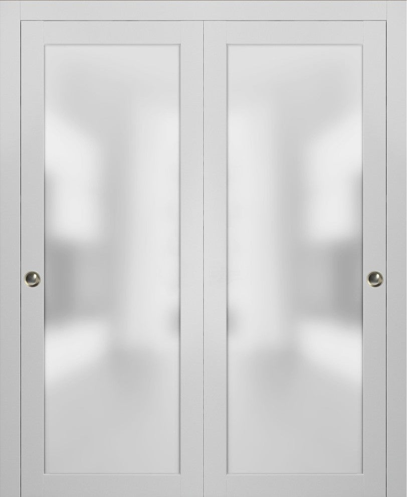 Planum 2102 Closet Bypass Doors 48 x 84, White Silk Tracks Hardware