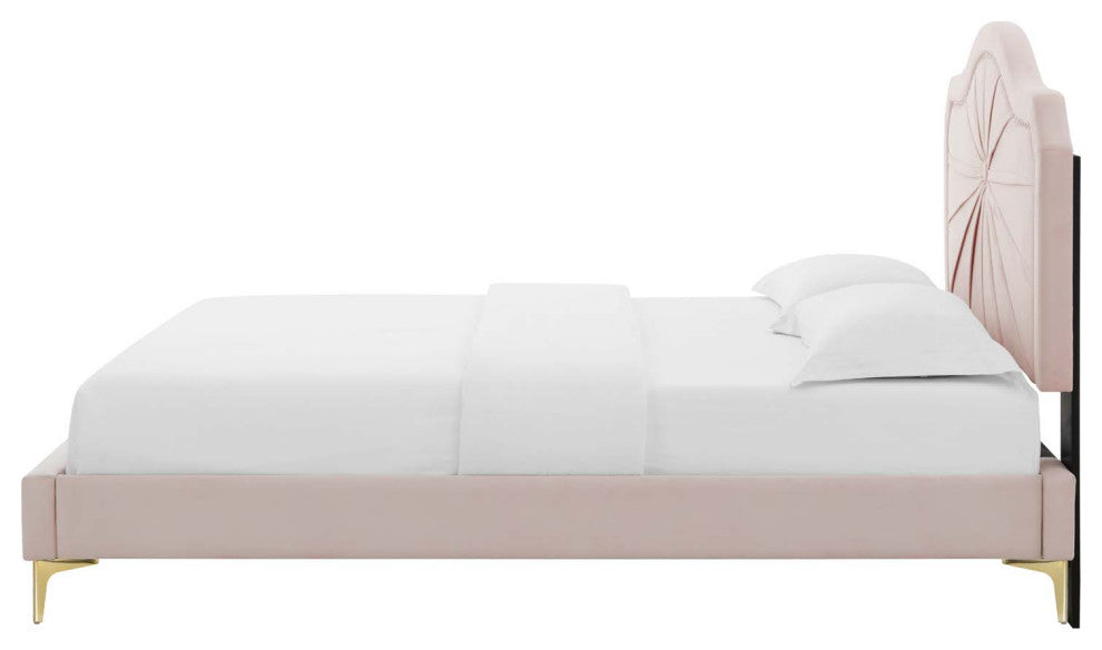 Platform Bed Frame, Twin Size, Velvet, Pink, Modern Contemporary, Bedroom Master