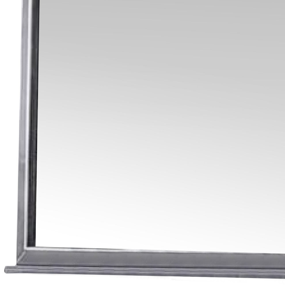 Benzara BM275083 39" Wood Mirror, Scooped Corners, Silver Trim, Charcoal Gray
