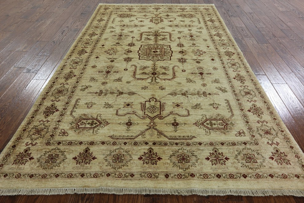 6x10 Ivory Oushak Collection Peshawar Quality Chobi Hand Knotted Area Rug H9393