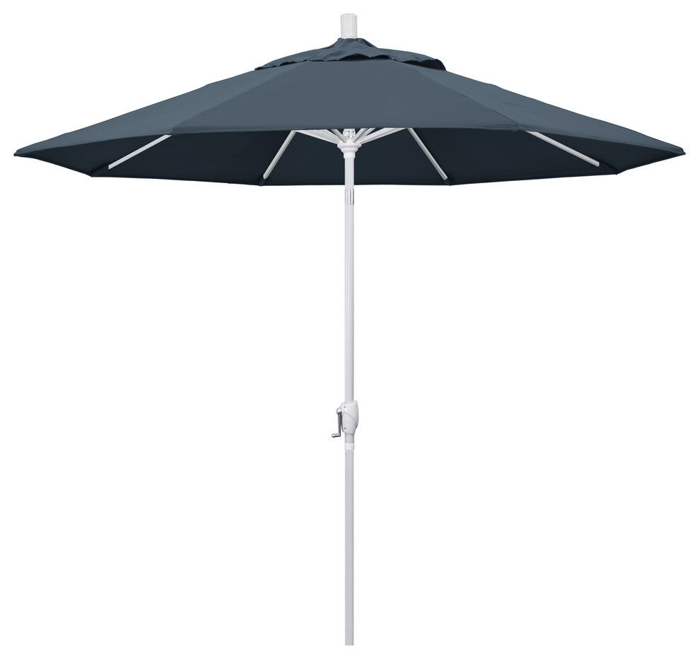9' Matted White Push-Button Tilt Crank Aluminum Umbrella, Sapphire Pacifica