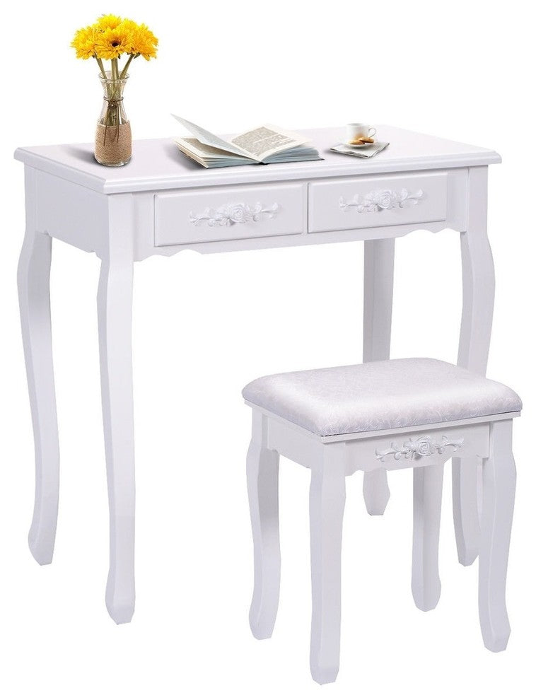 Modern Vanity Makeup Dressing Table With a Mirror and 4 Drawers, White