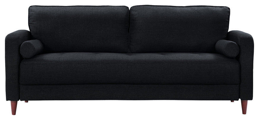 Mid Century Modern Linen Fabric Living Room Sofa, Black