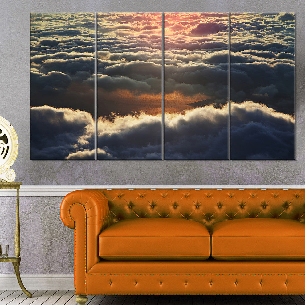 Heavy Dark Clouds At Sunset, Floral Canvas Art Print, 48"x28", 4 Panels
