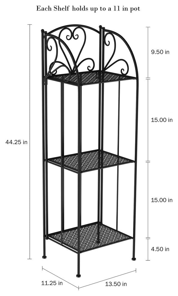 Pure Garden 3-Tier Folding Wrought Iron Plant Stand, Black
