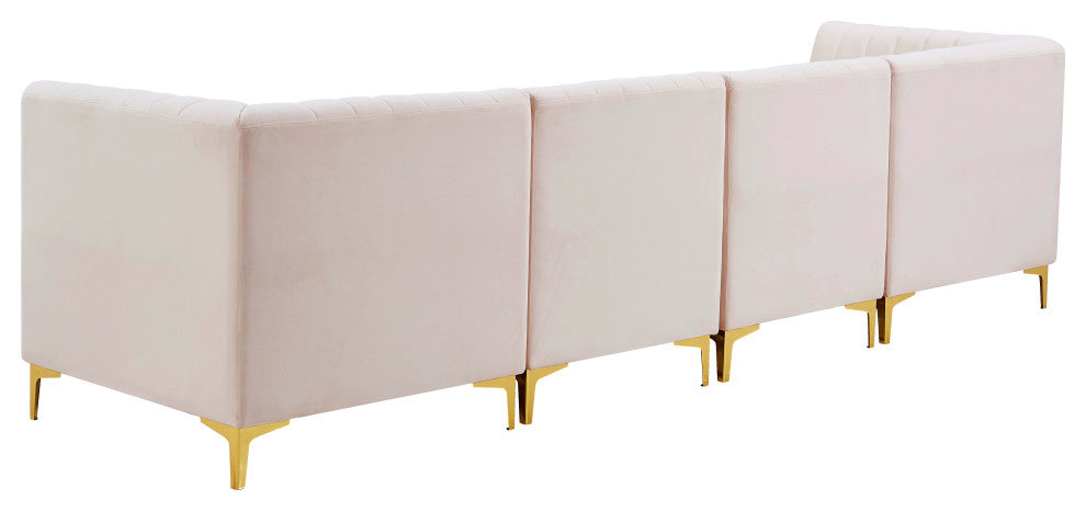 Alina Velvet Upholstered 4-Piece Modular Sectional, Pink