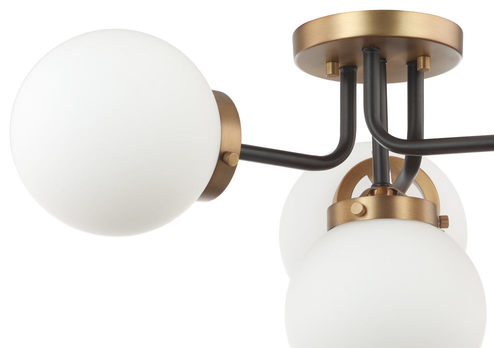 4 - Litght Semi-Flush Sputnik Ceiling Light in Aged Brass & Matte Black