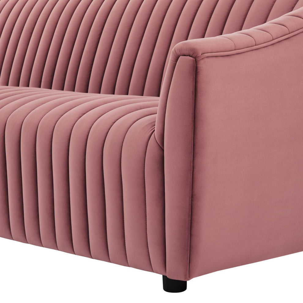 Tufted Sofa, Pink, Velvet, Modern, Mid Century Living Hotel Lounge Cafe Lobby
