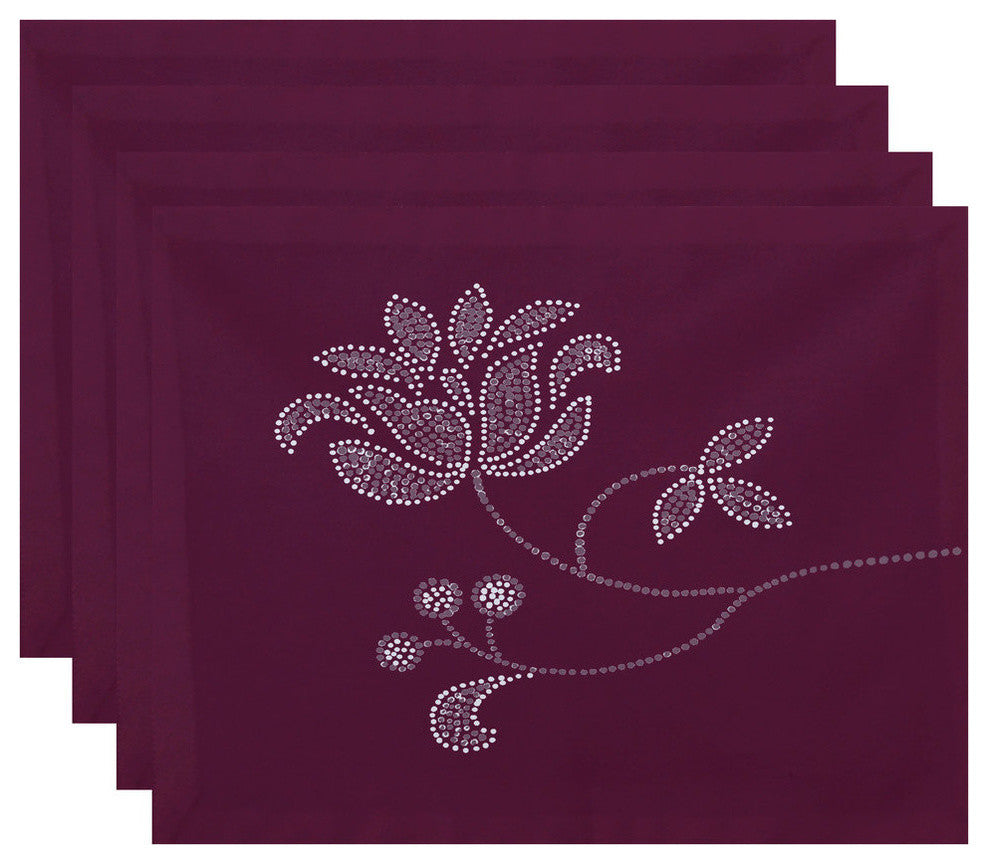 18"x14" Traditional Flower-Single Bloom, Floral Print Placemat, Purple, Set of 4