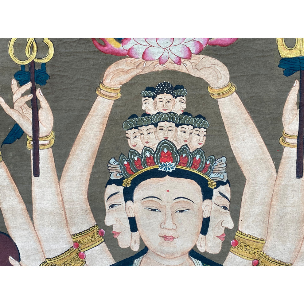 Large Chinese Canvas Art of 24 Arms Bodhisattva Kwan Yin Avalokitesvara Hcs7165