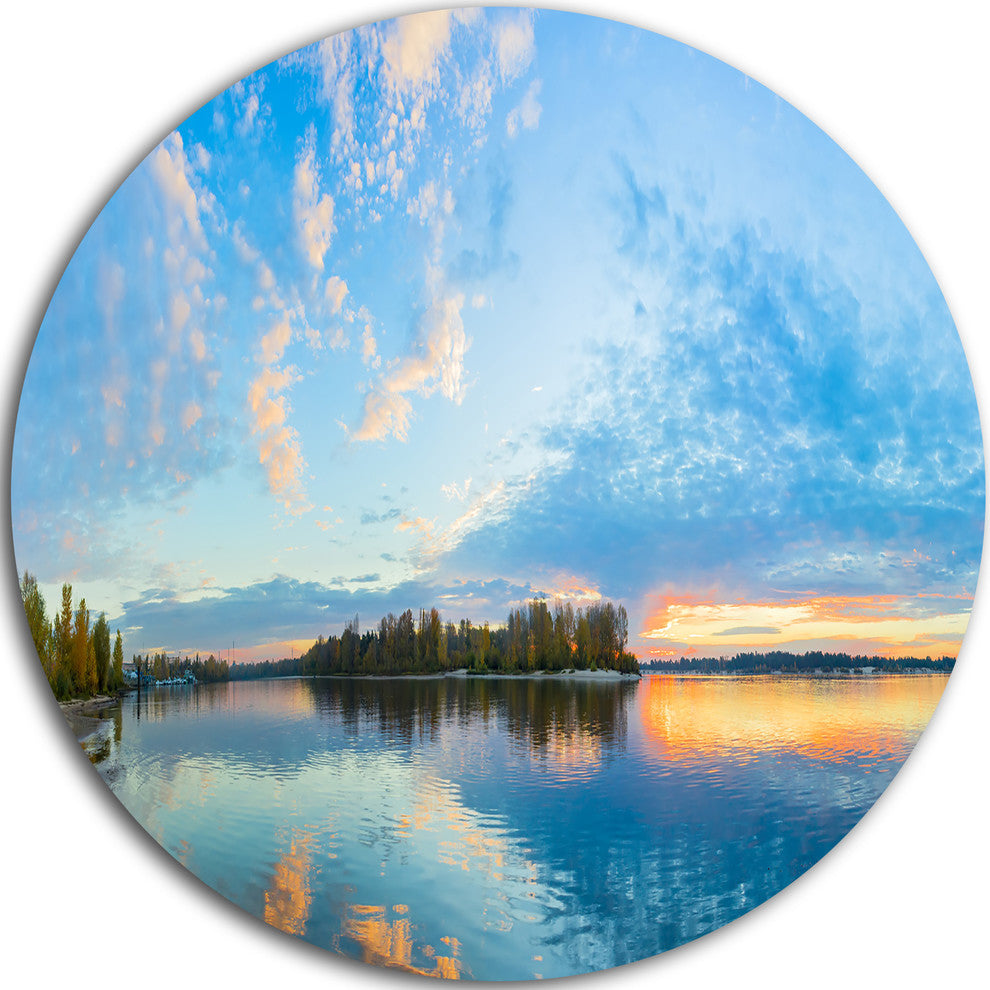 Exotic Sunrise On River Autumn, Beach Disc Metal Artwork, 23"