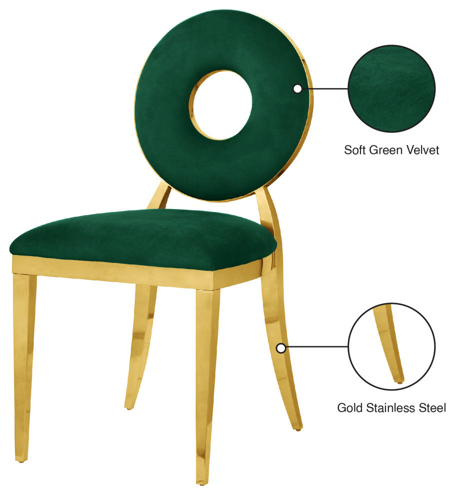 Carousel Upholstered Dining Chair, Set of 2, Green Velvet, Gold Finish
