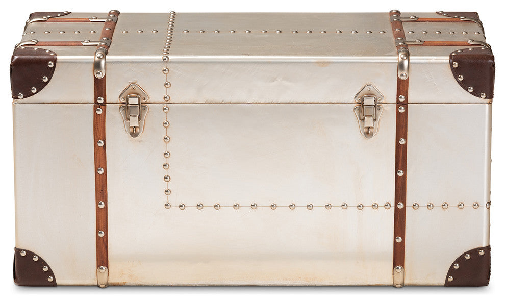 Lucas French Industrial Silver Metal Storage Trunk