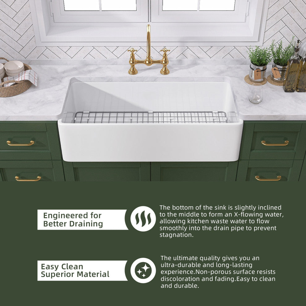 36" Fireclay White Kitchen Farmhouse Single Bowl Sink