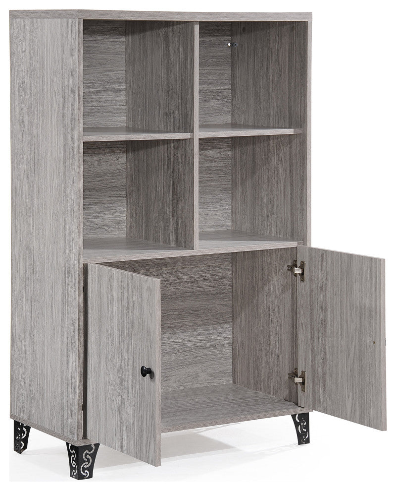 GDF Studio Justina Mid Century Modern Finished Fiberboard Cabinet, Gray Oak