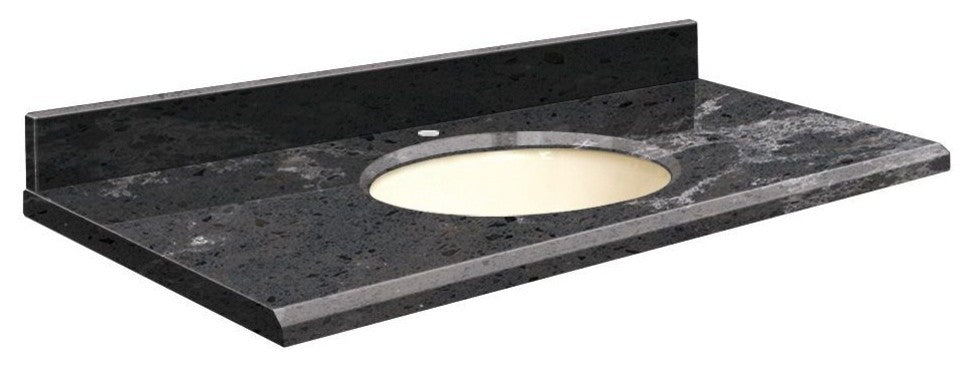 Quartz 37"x22" Vanity Top, Single Faucet Hole, Milky Way, Biscuit Bowl