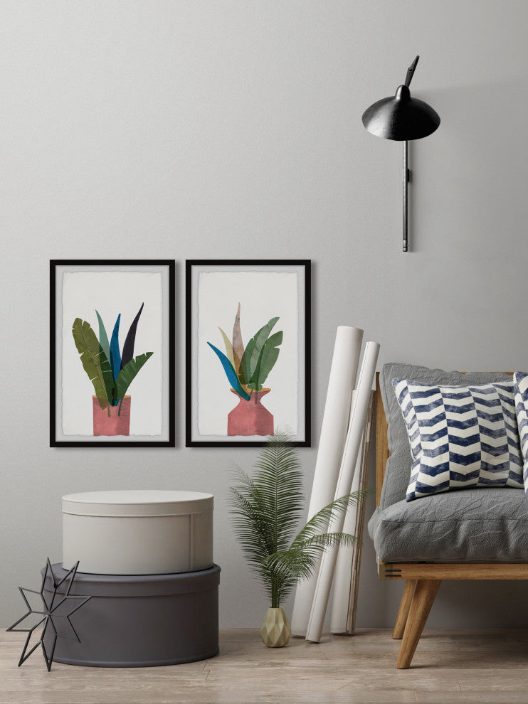 Indoor Banana Leaf Diptych, Set of 2, 8x12 Panels