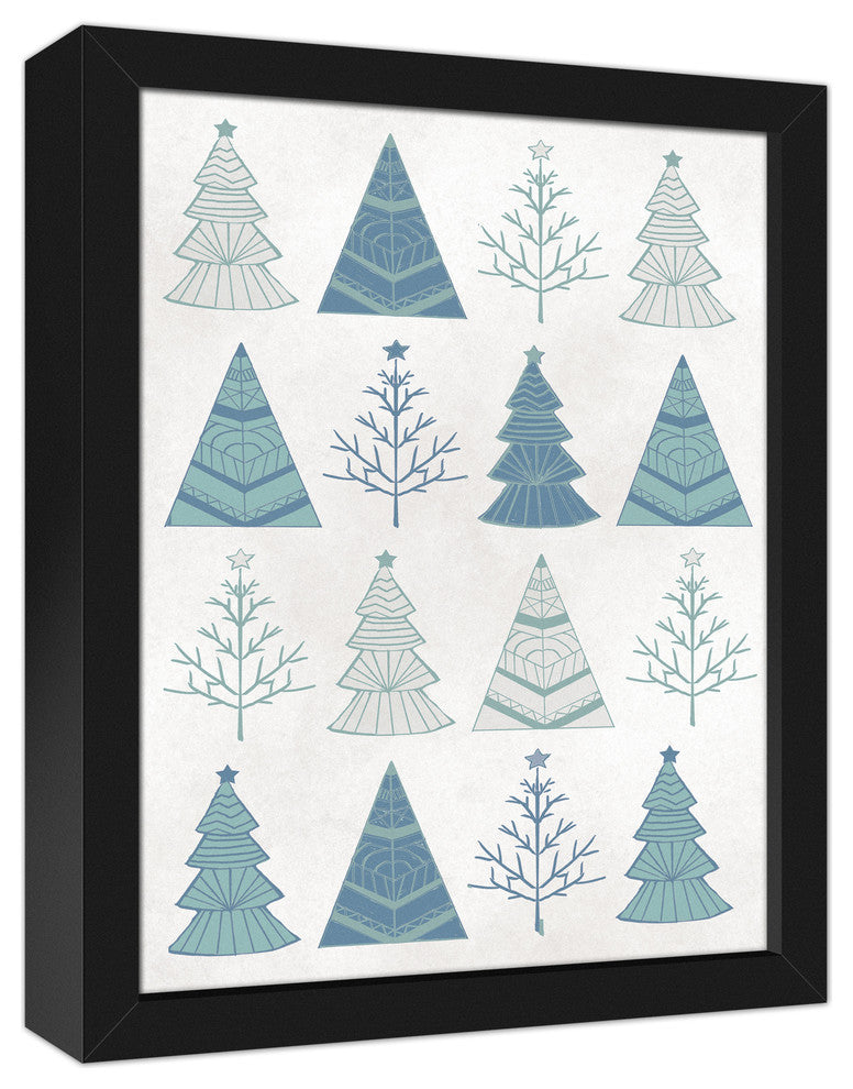 Blue Graphic Tree Print 11x14 Black Framed Canvas