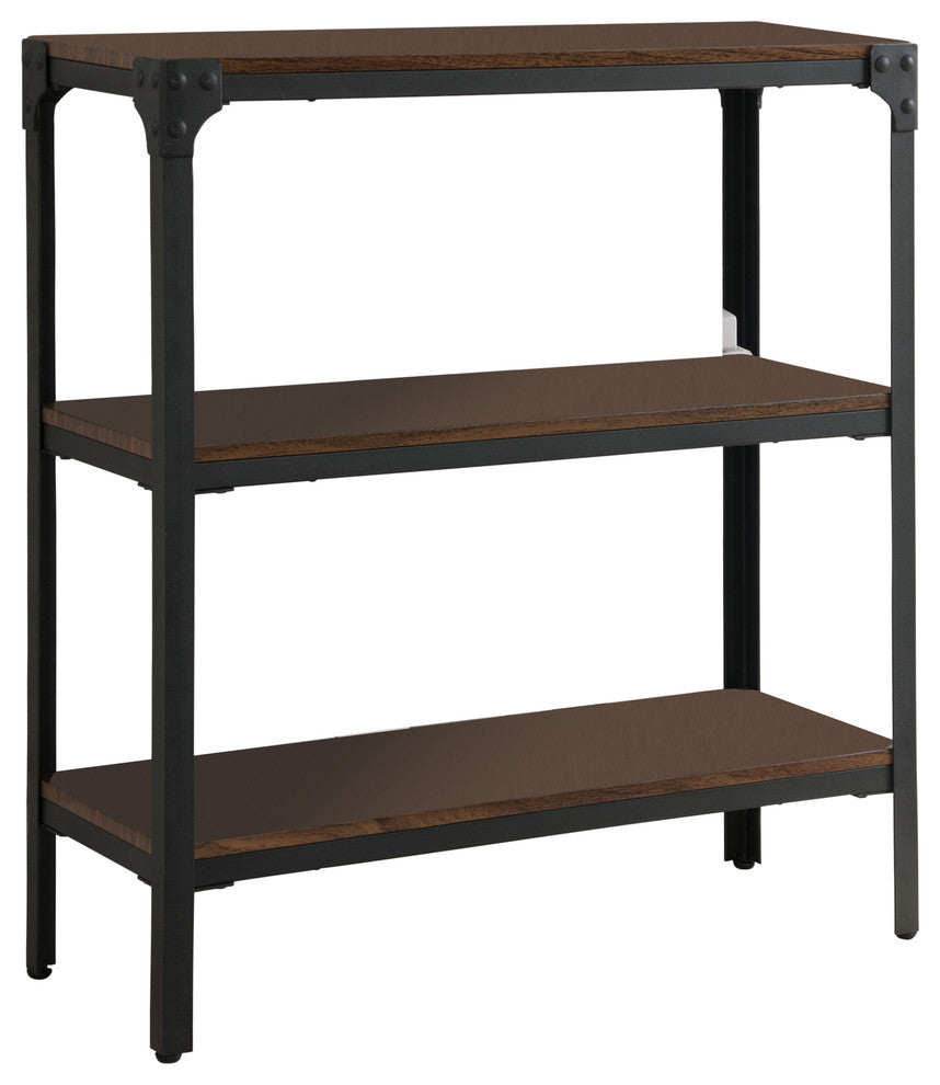 Max Metal and Wood Bookcase, Antique Walnut, 2 Tiers